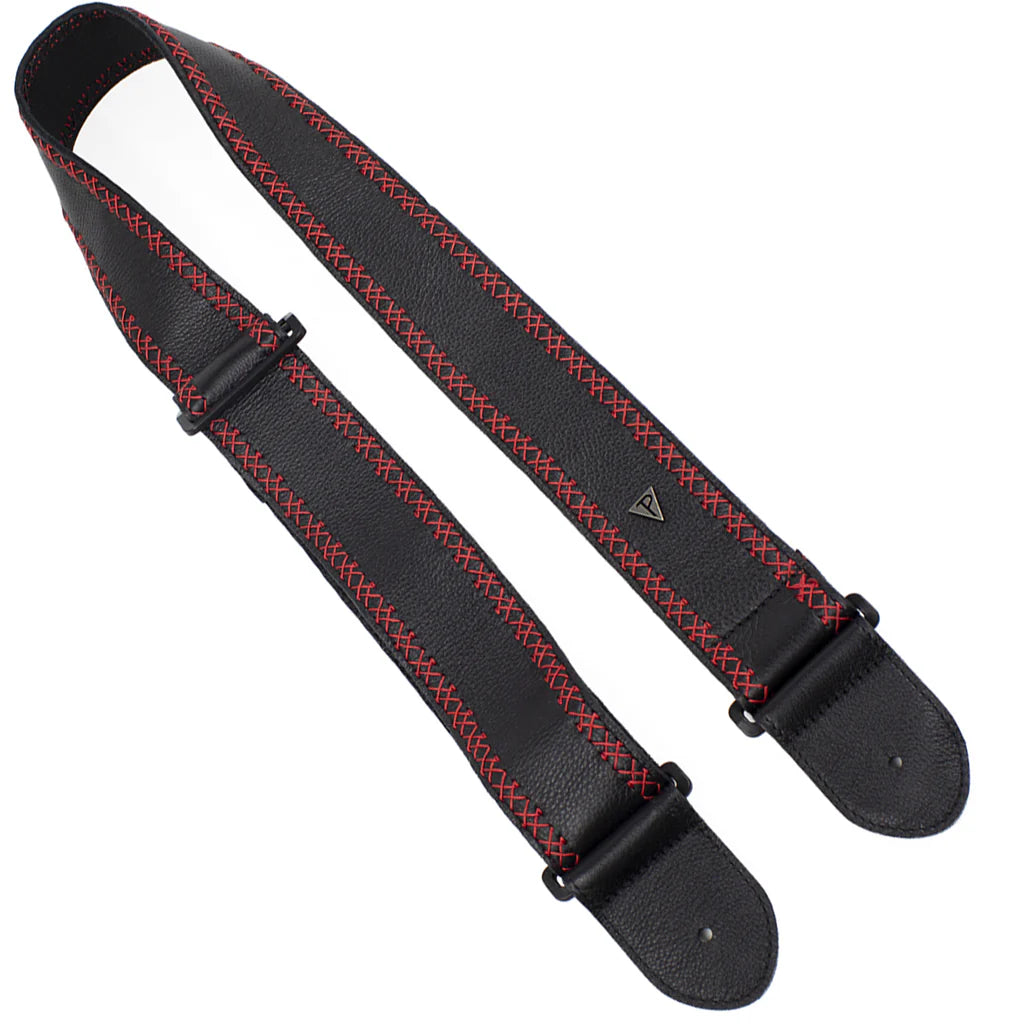 Perri's Soft Glove Leather 2.5" Guitar Strap ~ Black with Red Stitch - Aron Soitin